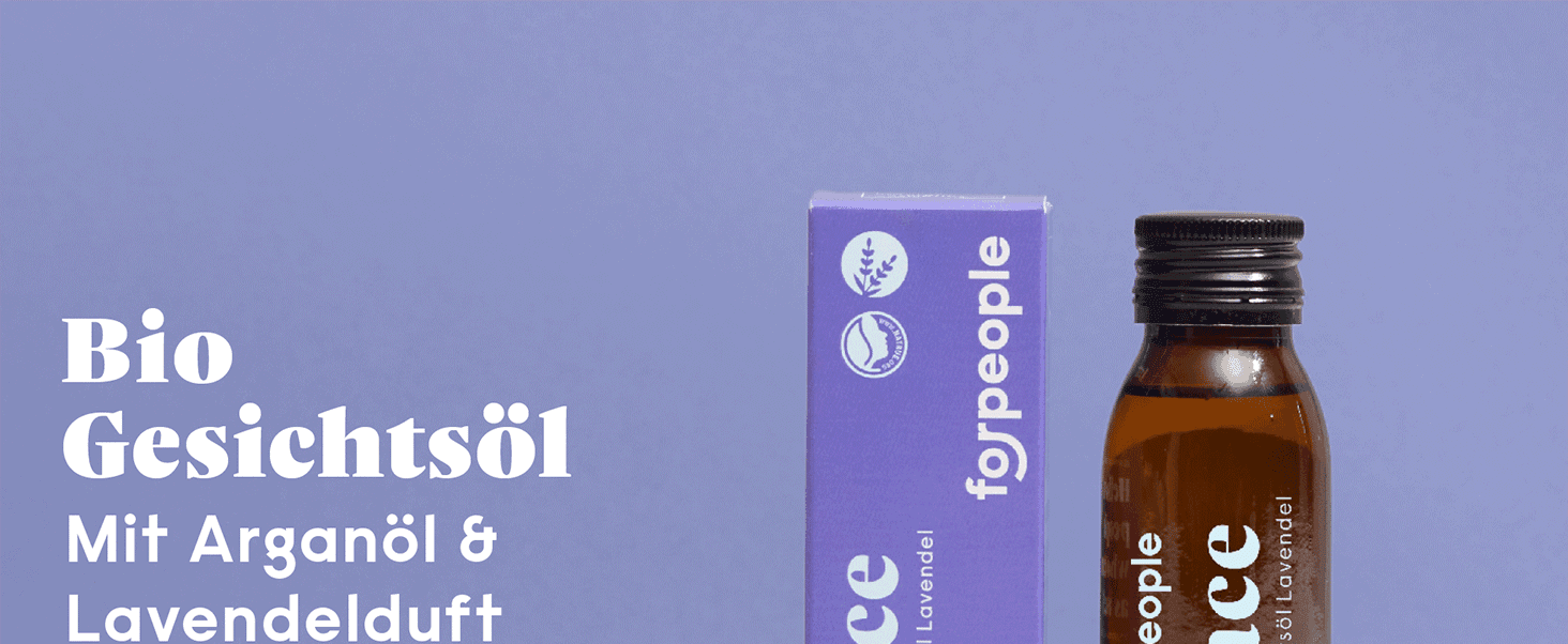 forpeople Premium A+: Gesichtsöl mit Arganöl und Lavendelduft in violetter Produktwelt